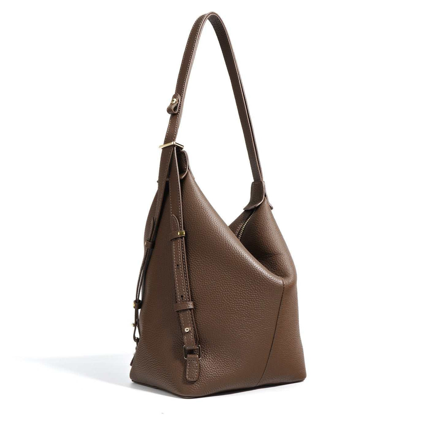 Leather convertible backpack purse handbag in brown with adjustable strap.