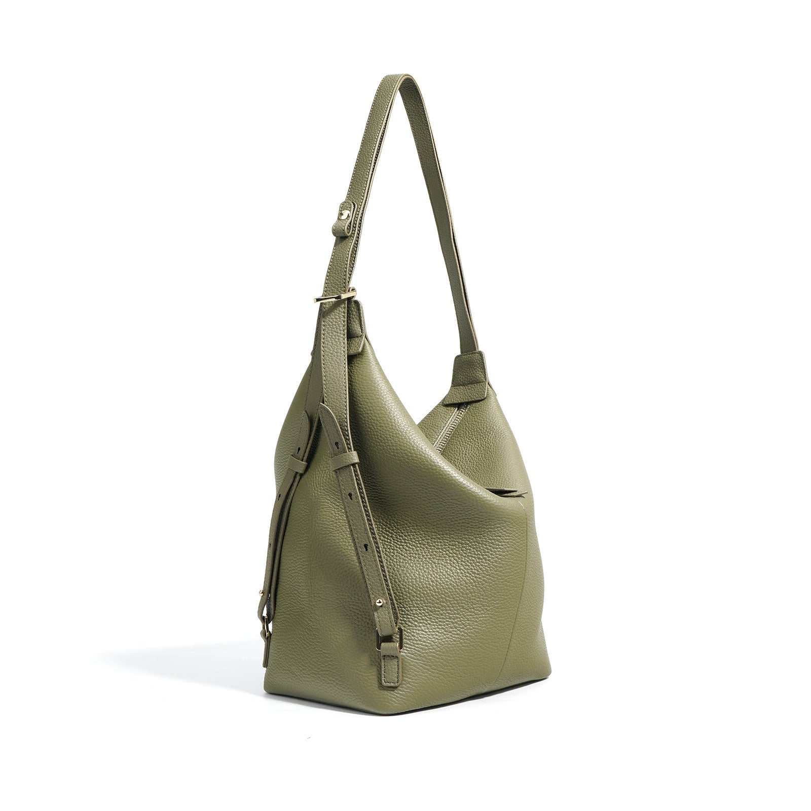 Convertible Backpack Purse Handbag in olive green leather, stylishly transforms