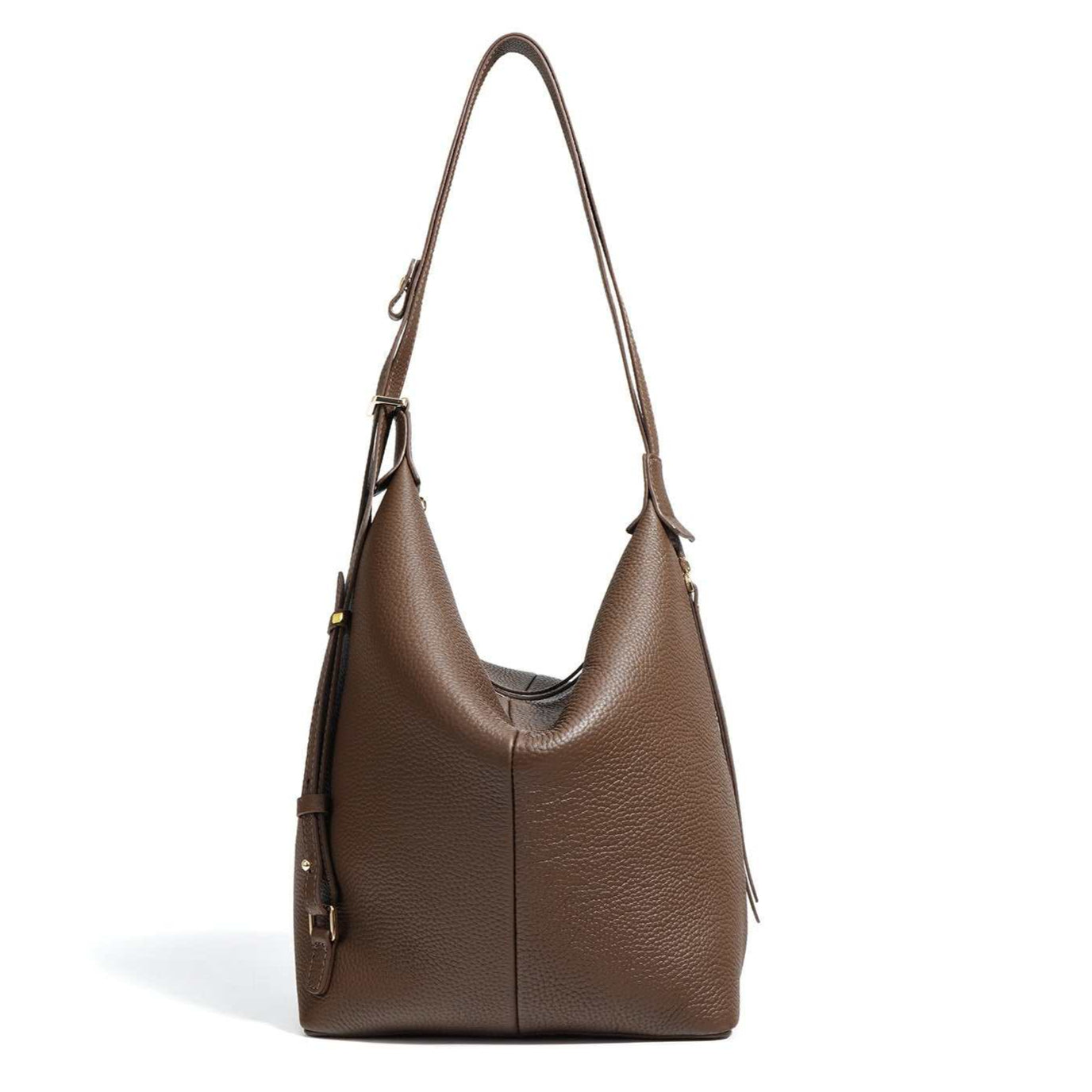 Convertible backpack purse handbag in genuine brown leather with versatile design and adjustable straps.