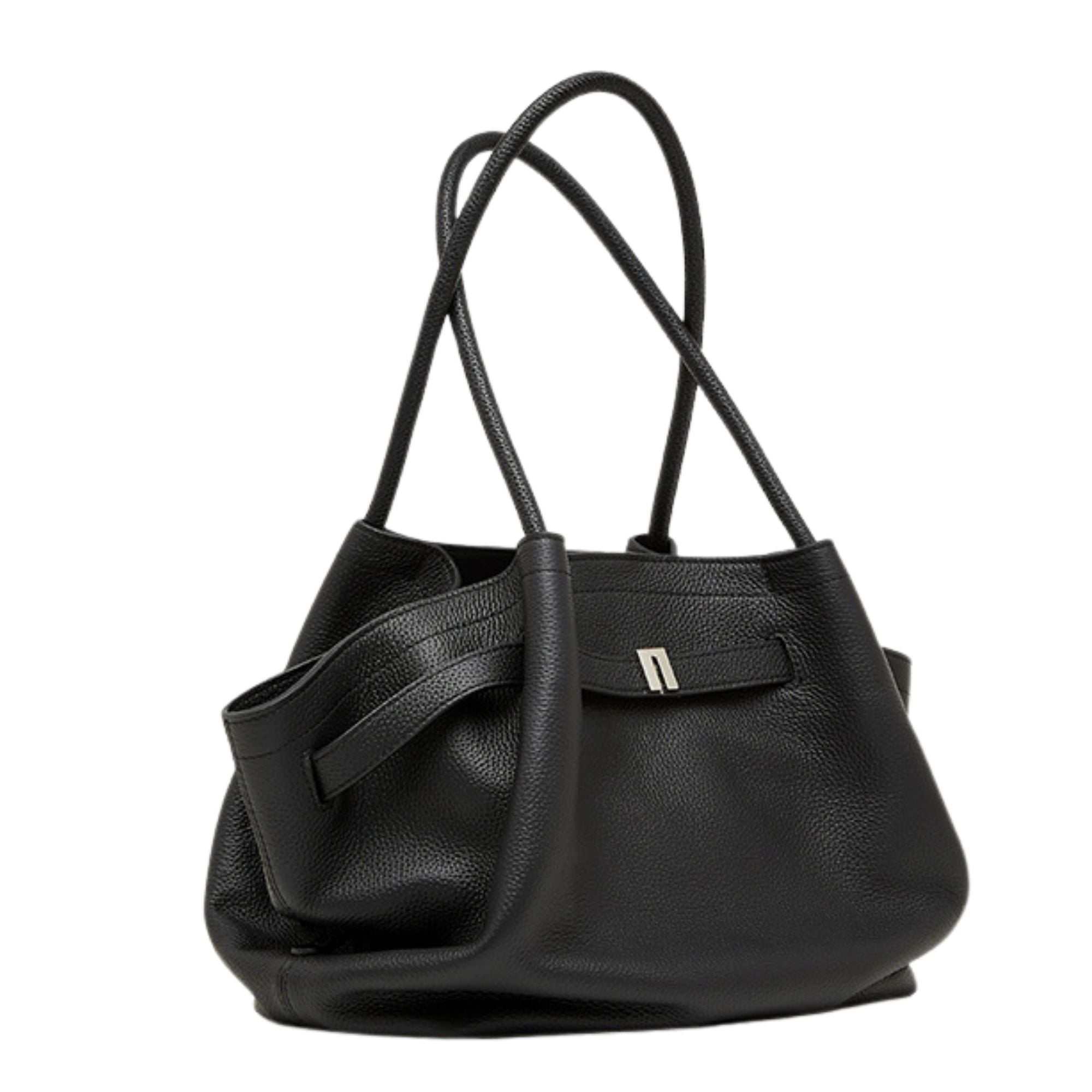 Harlow Basket premium full-grain leather work tote with rolled handles and chrome hardware