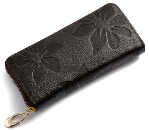 Ladies leather floral wallet with embossed flower design.