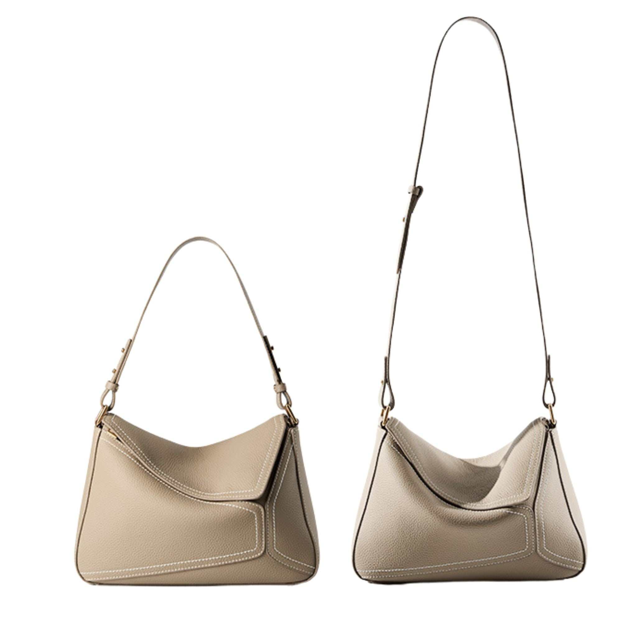 Ladies small shoulder bag in genuine lychee-pattern leather with adjustable strap, showcasing stylish design and