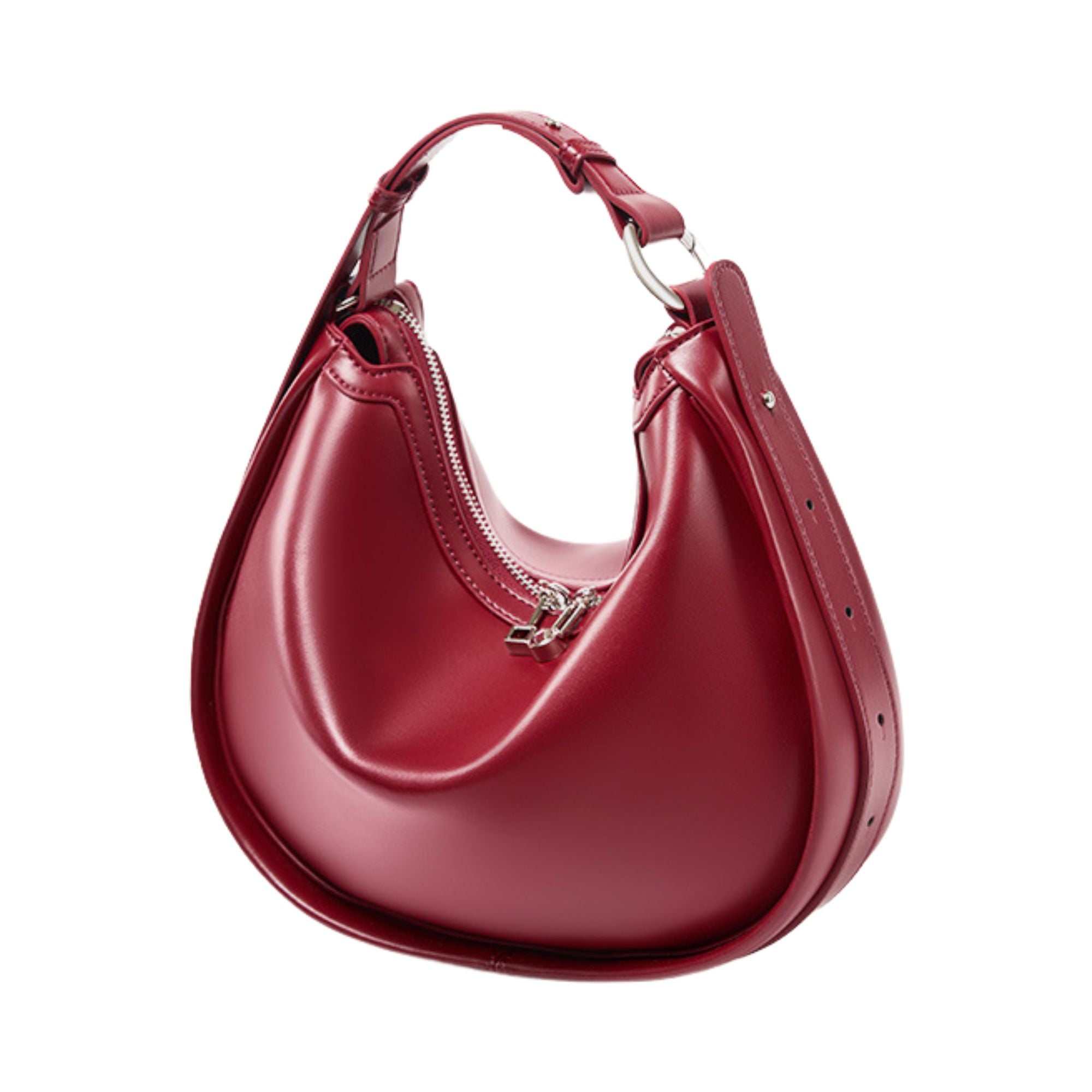 Smooth leather crescent handbag with adjustable strap and modern design, ideal