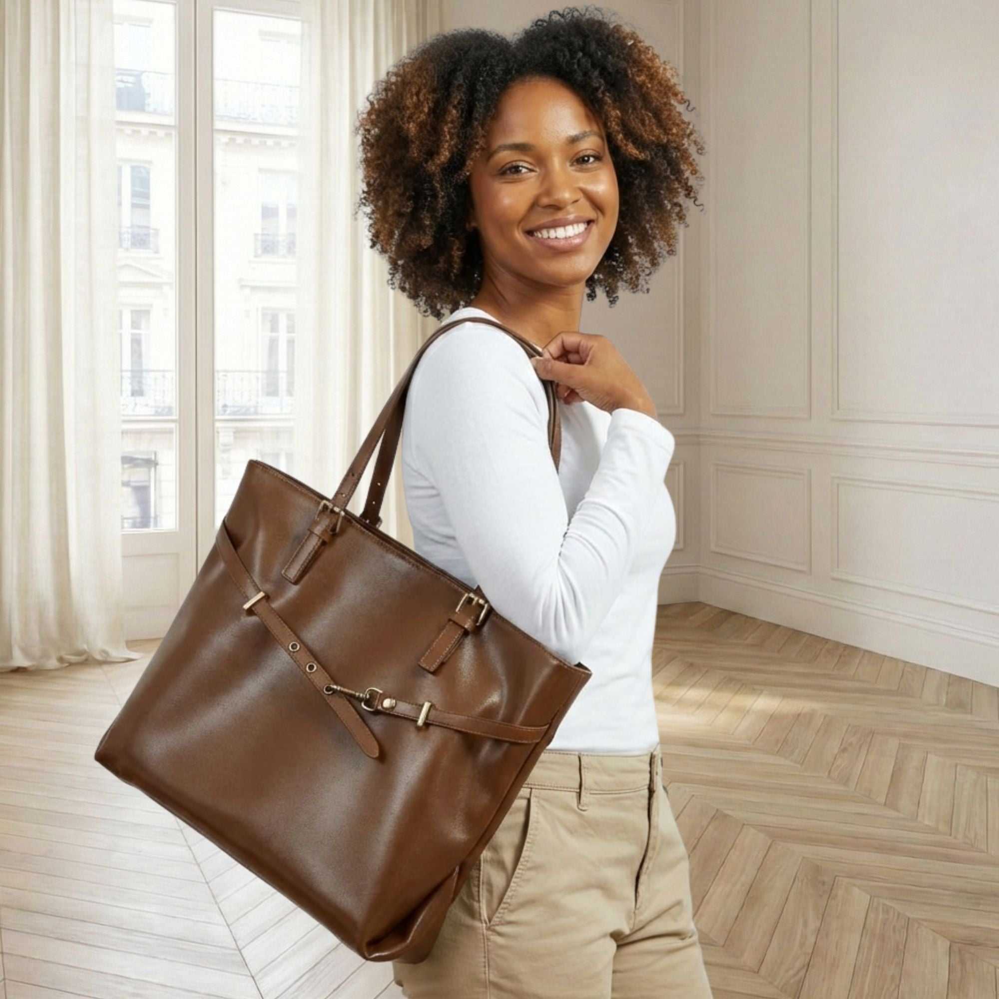 Lowell Large Vegetable-Tanned Leather Tote