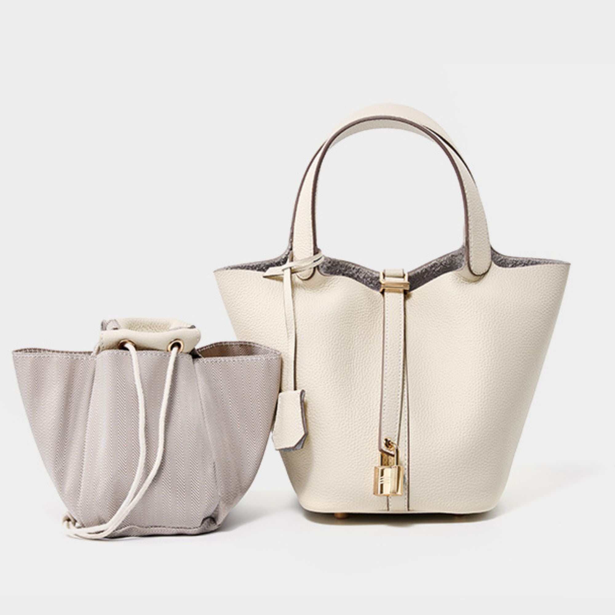 Lychee Leather Basket Tote with removable interior bag, showcasing versatile