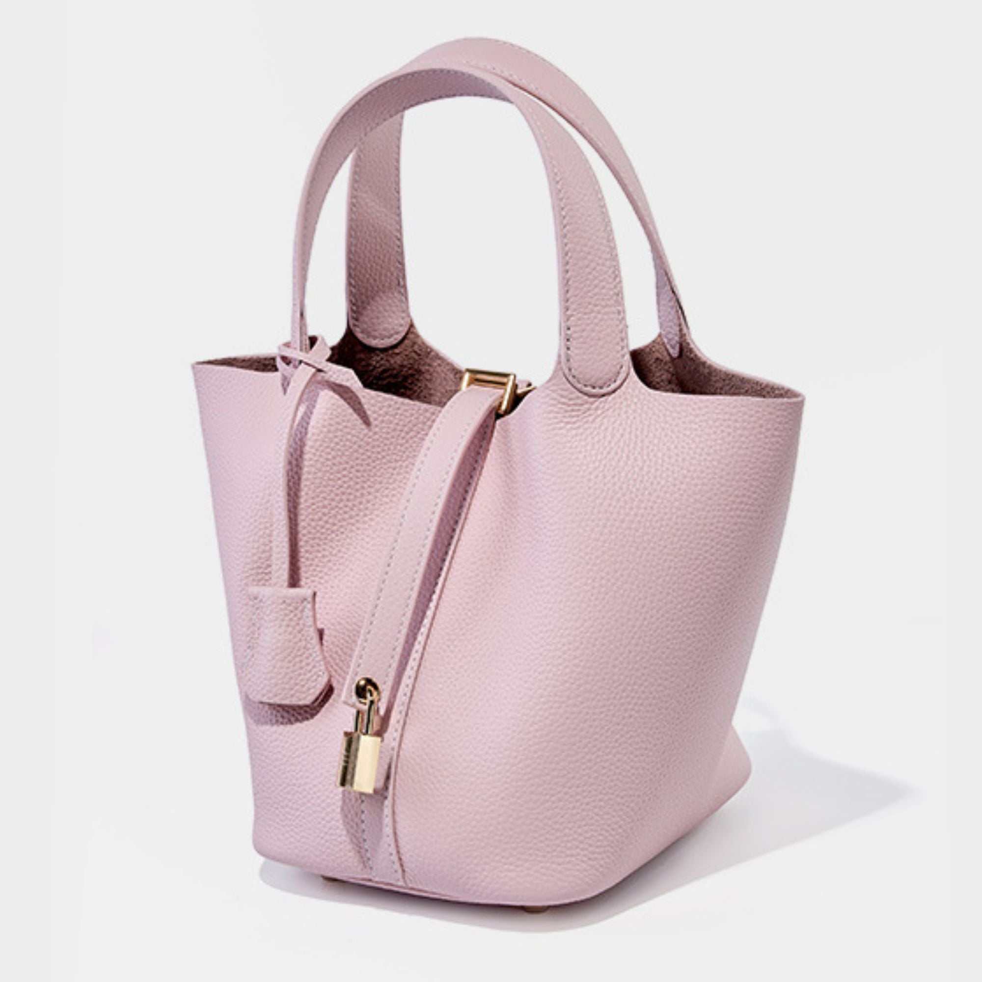 Lychee Leather Basket Tote in pink, chic durable design with