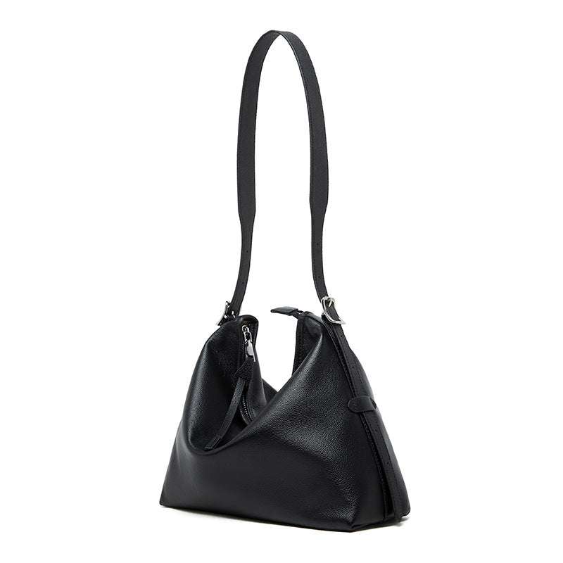 Medium Simple Leather Hobo bag, genuine leather, adjustable strap, side pockets, sleek