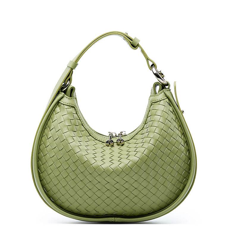 Woven Leather Crescent Crossbody Bag