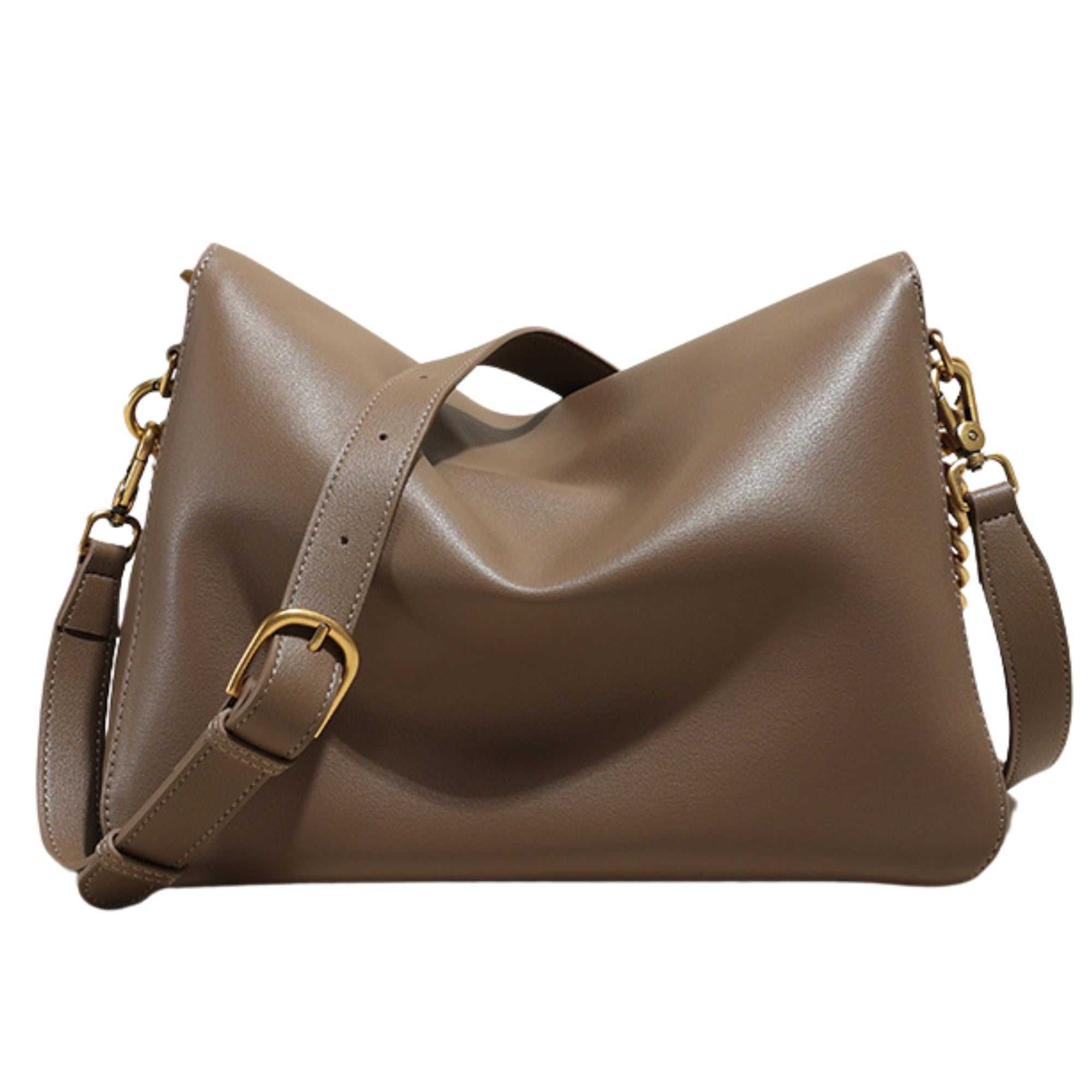 Small genuine leather messenger purse for women with interchangeable straps, slouchy design, and smart organization.