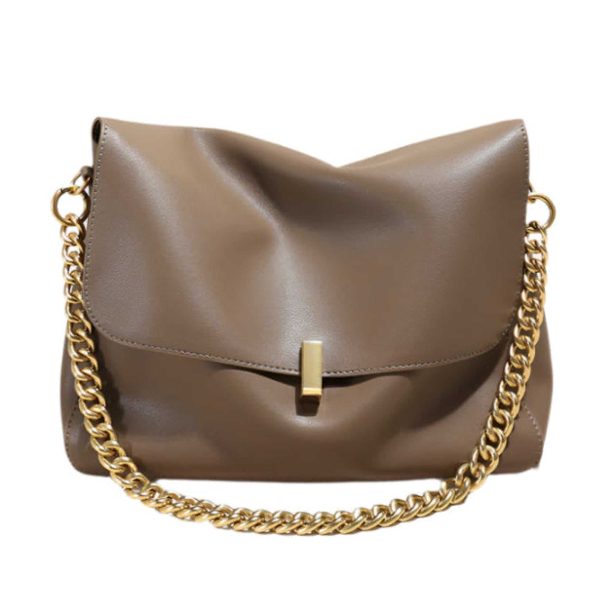 Small messenger purse with chain strap, genuine leather, versatile and stylish design for women.