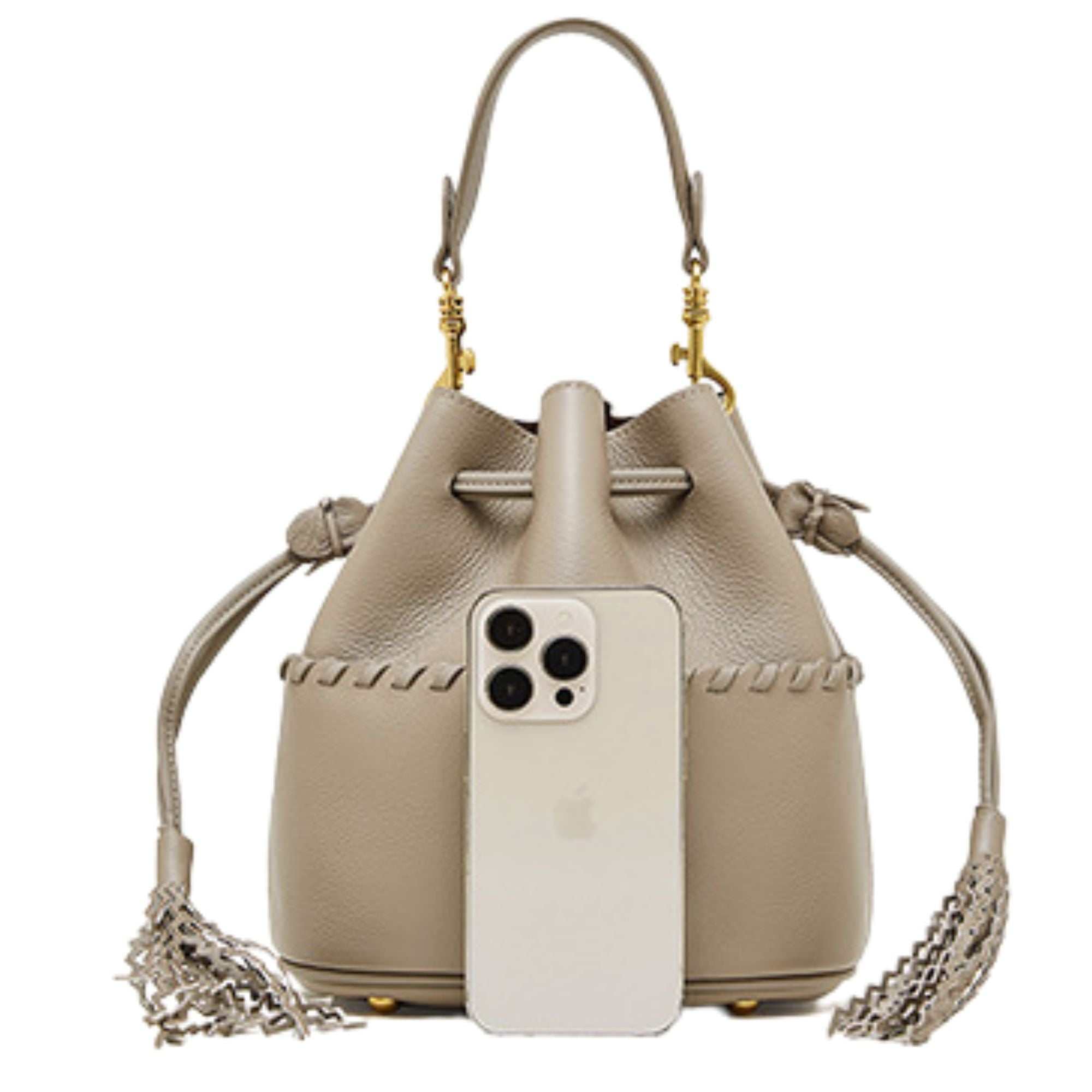 ChicTote Tassel Leather Bucket Bag