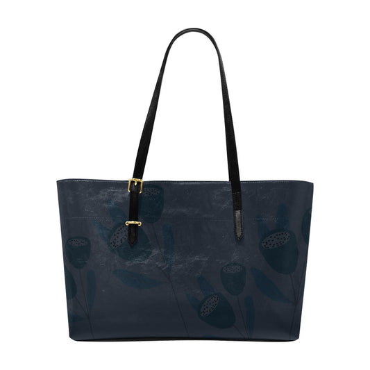 Vegan Leather Floral Handbag, Navy Tulip