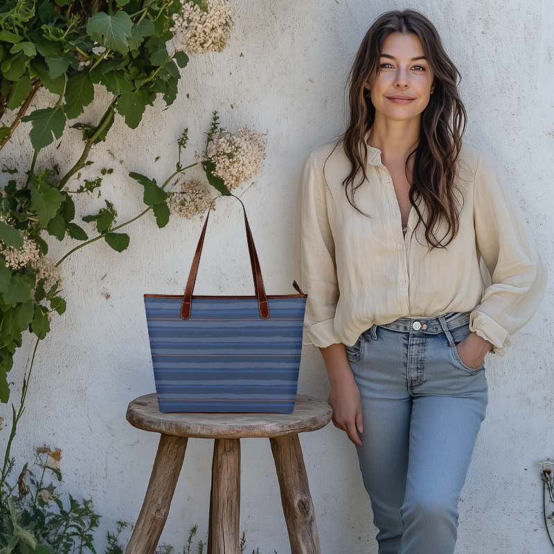 Fabric Pocketbooks Handbags, Blue Cambridge Stripe