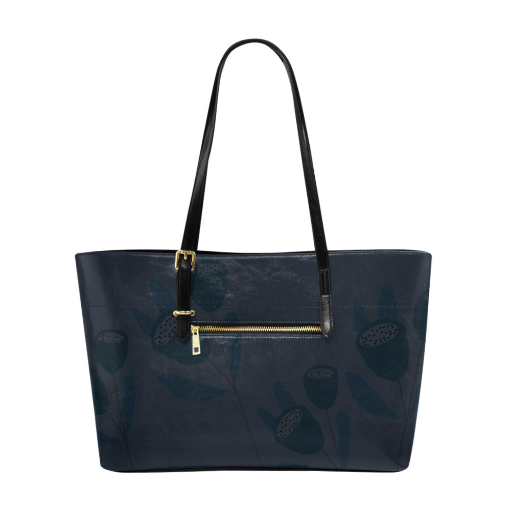 Vegan Leather Floral Handbag, Navy Tulip