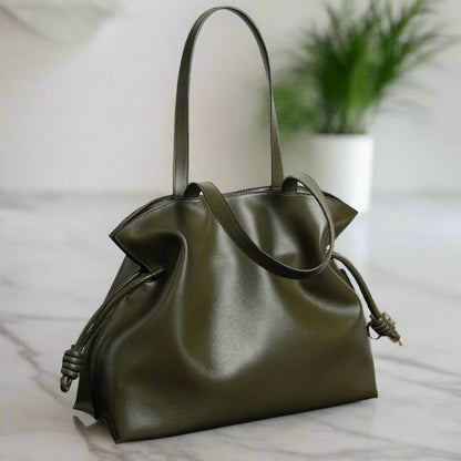 Minimalist Genuine Leather Drawstring Tote Bag