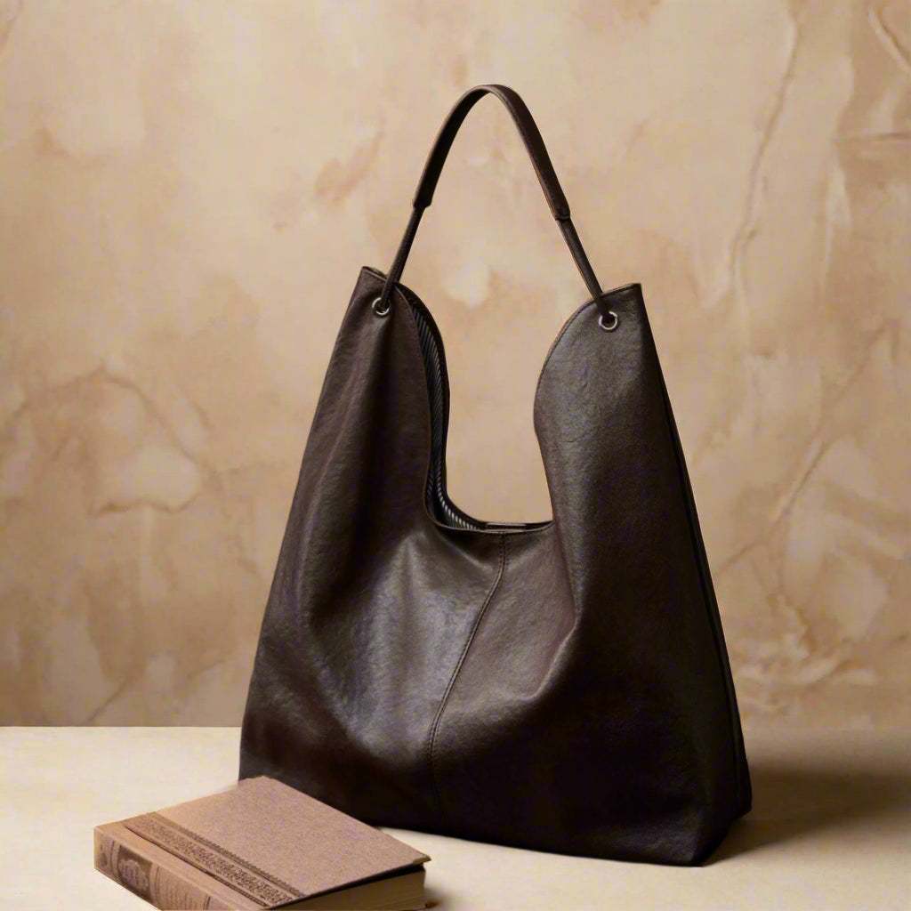 Genuine leather Hobo Slouch Purse with large capacity and elegant design.