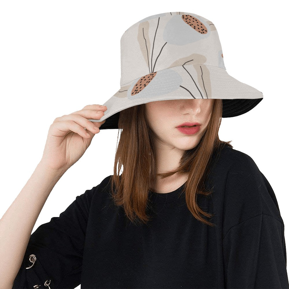 Floral Bucket Hat, Grey Tulips