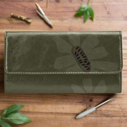 Women's Trifold Wallet, Moss Zinnia