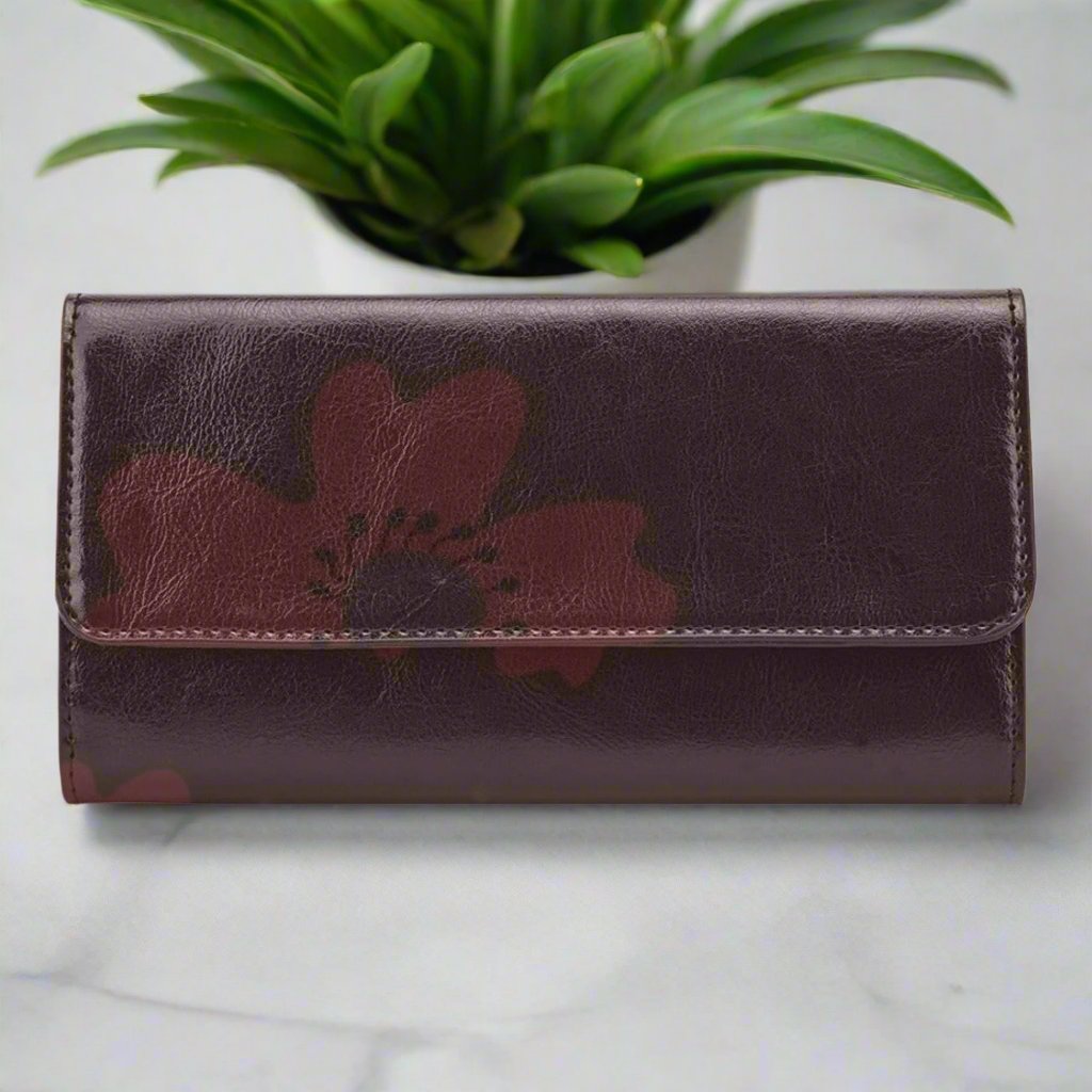 Women's Trifold Wallet, Burgundy Aster