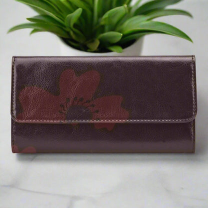 Women's Trifold Wallet, Burgundy Aster