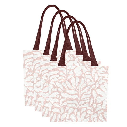 Floral Canvas Tote Bags, Wavy Pink (set of 4)