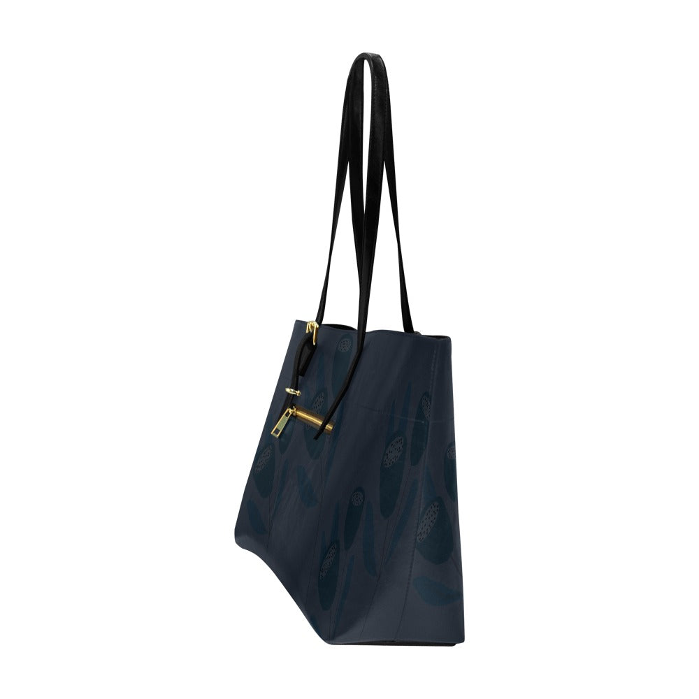 Vegan Leather Floral Handbag, Navy Tulip