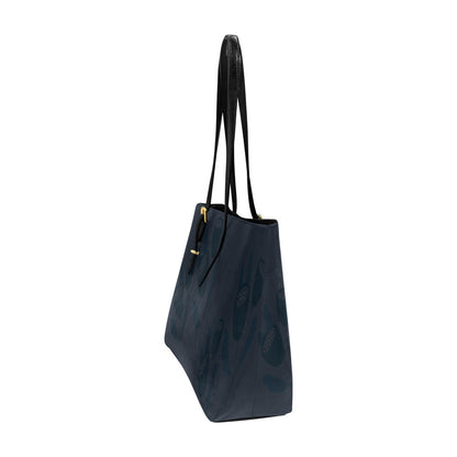 Vegan Leather Floral Handbag, Navy Tulip