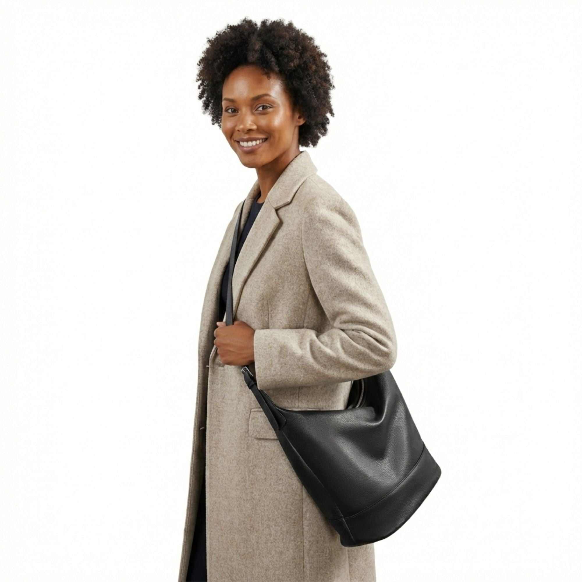 Beaumont Top Grain Leather Crossbody Bucket Bag