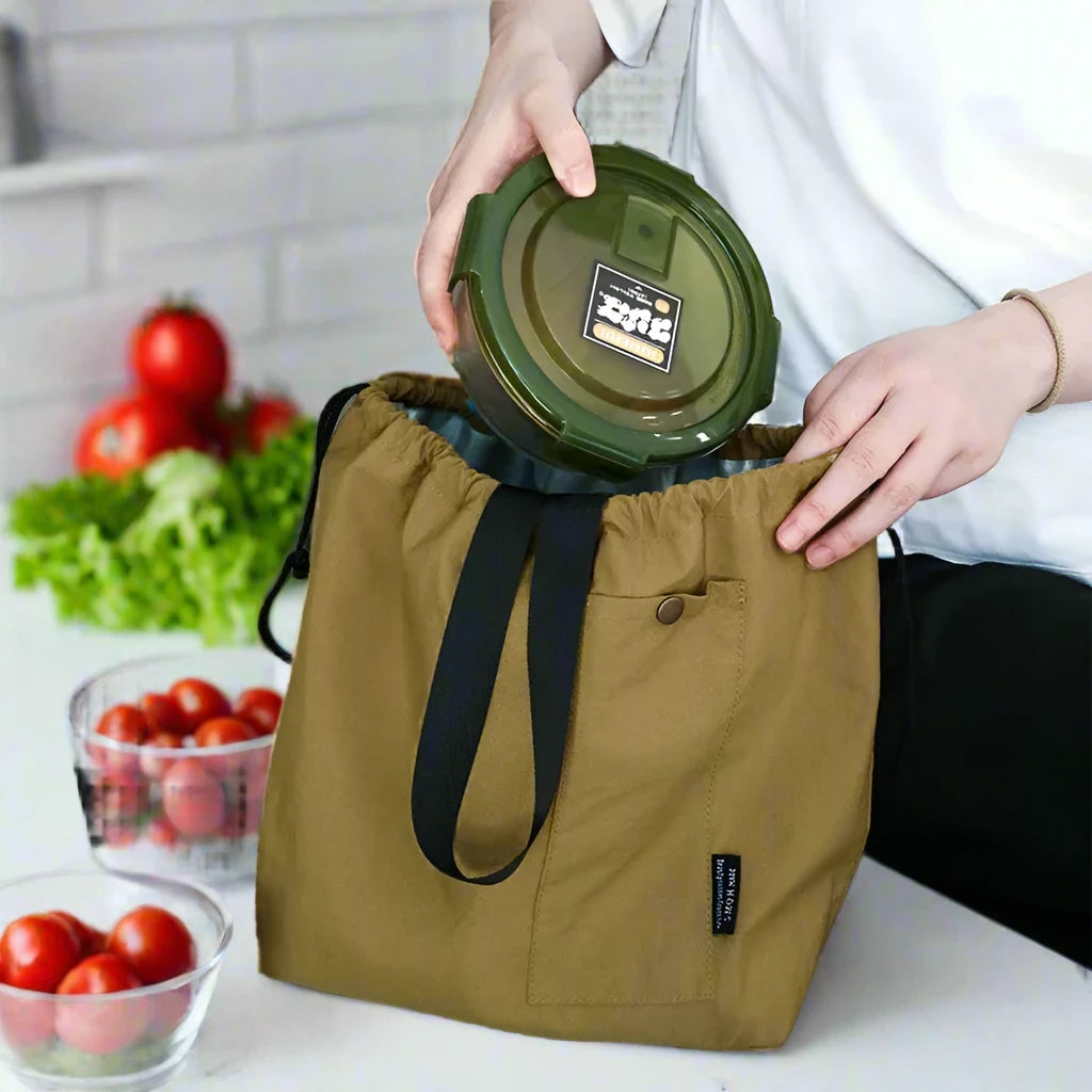 Canvas Insulated Drawstring Lunch Bag