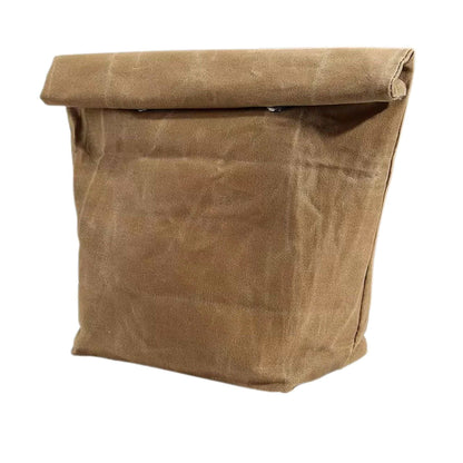 Stylish waxed canvas lunch bag with insulated interior.