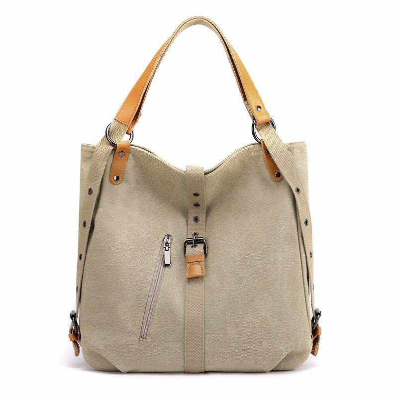 Convertible backpack purse handbag with durable canvas and vegan leather accents.