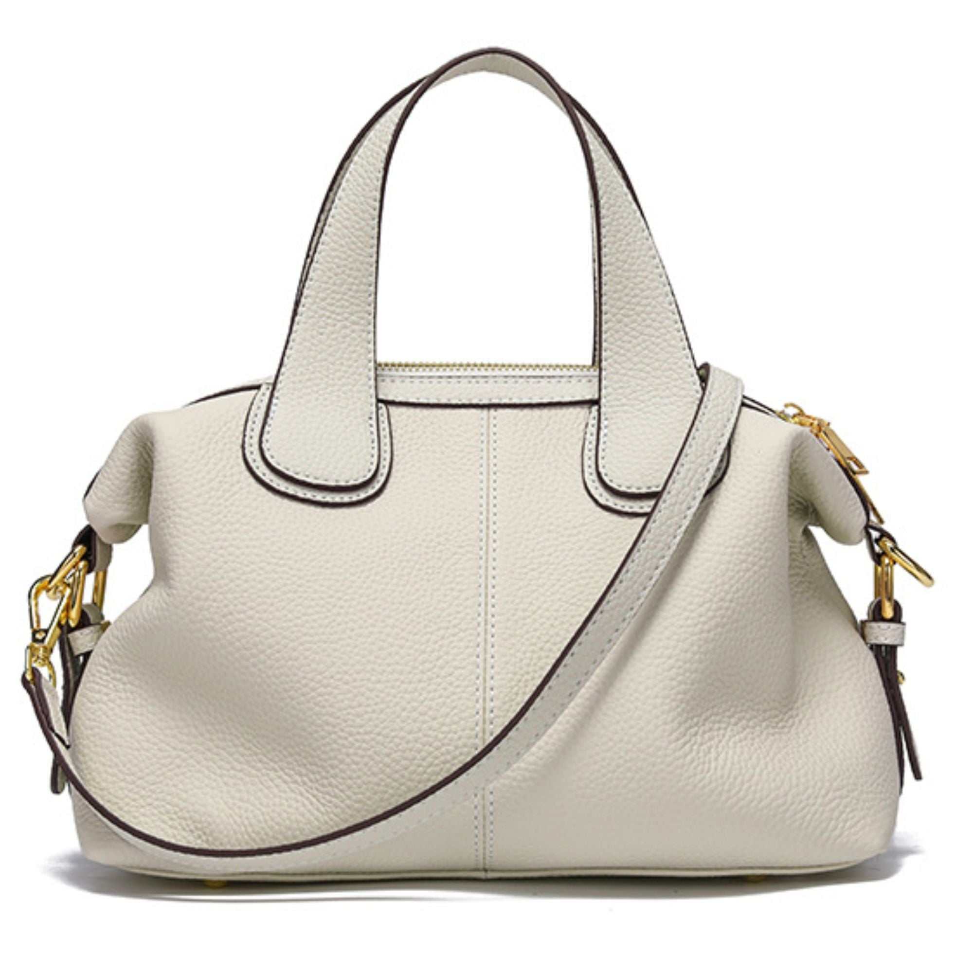 Crossbody bag in lychee leather with detachable strap, durable elegance.