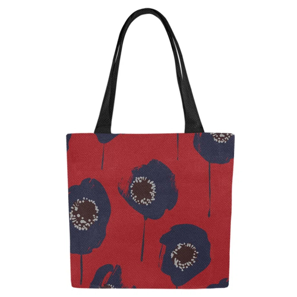Floral Canvas Tote Bag, Blue Poppy