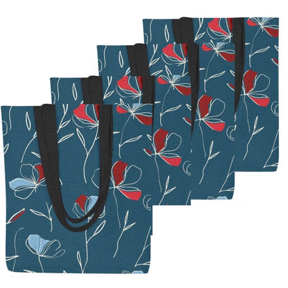 Floral Canvas Tote Bags, Original print Cornflower (Set of 4)