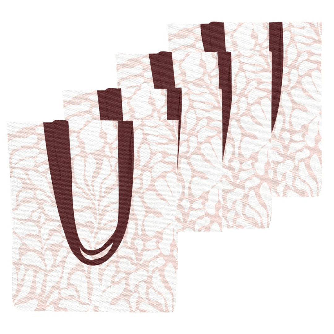 Floral Canvas Tote Bags, Wavy Pink (set of 4)