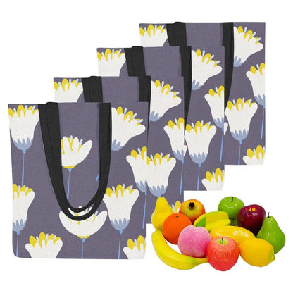 Floral Canvas Tote Bag, White Tulip (Set of 4)