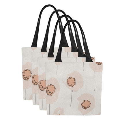 Floral Canvas Tote Bags, Peach Poppy (Set of 4)