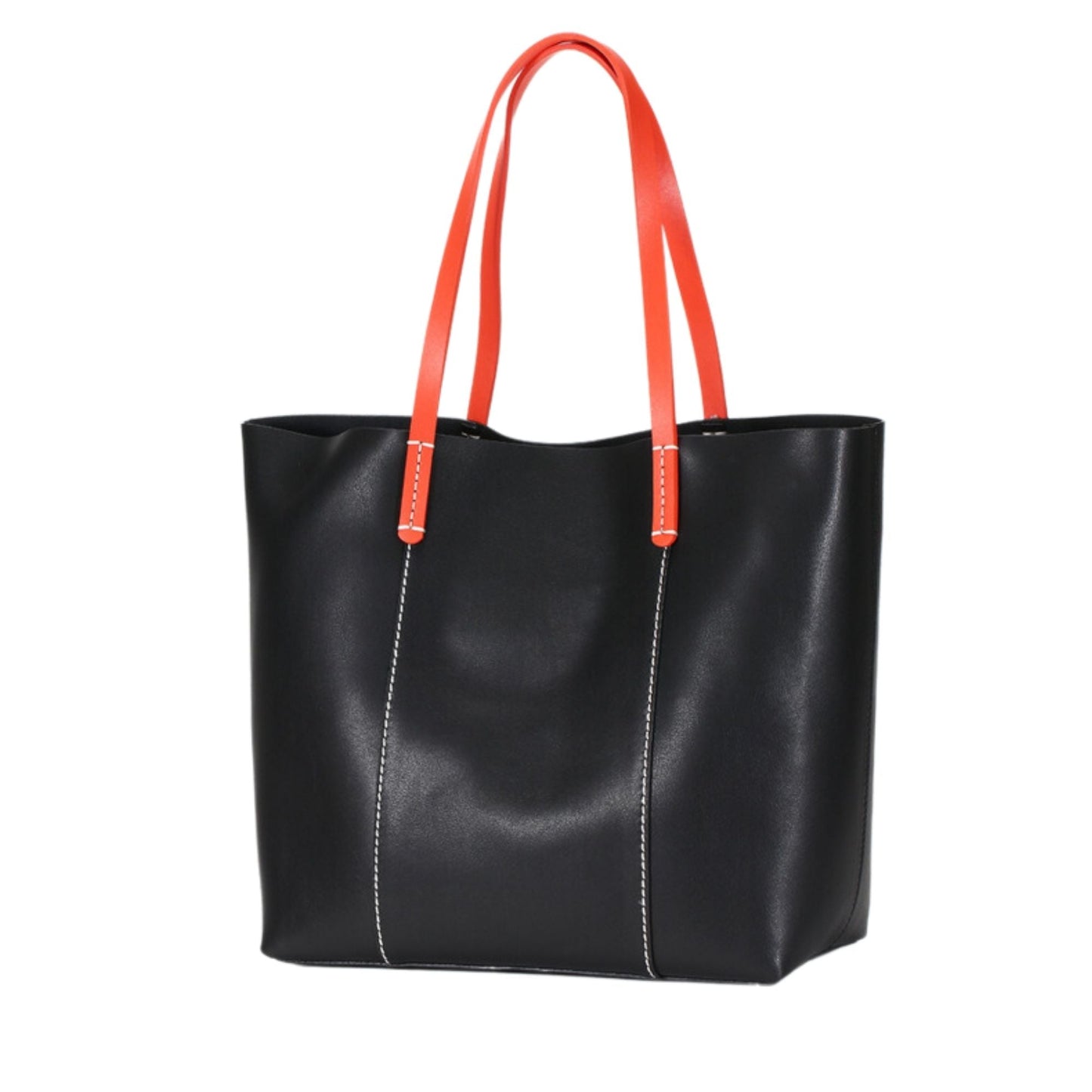 Genuine Leather Contrast Color Handbag