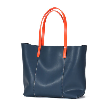 Genuine Leather Contrast Color Handbag