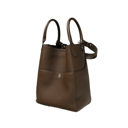 Genuine Leather Dual Handle Bucket Handbag