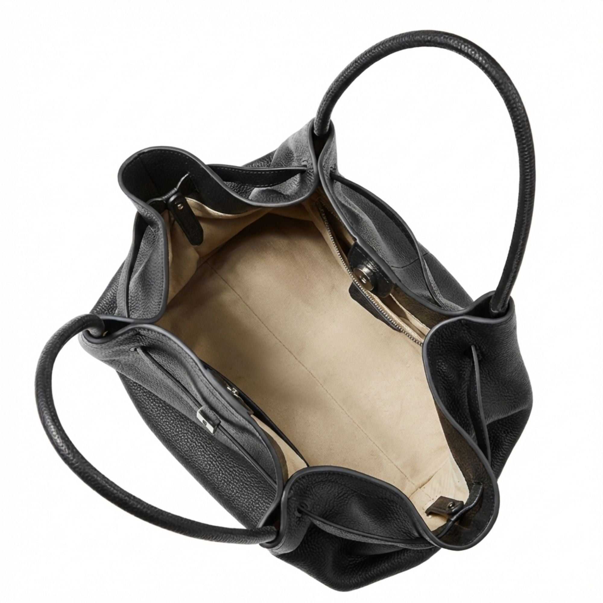 Premium full-grain leather work tote with rolled handles and spacious basket design