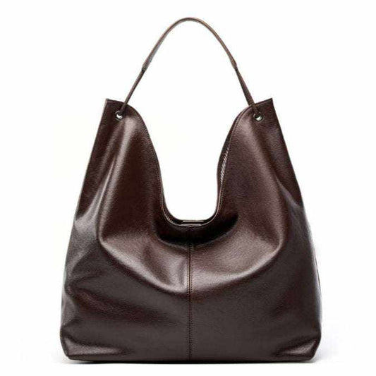 Genuine leather hobo slouch purse with large capacity and elegant design.