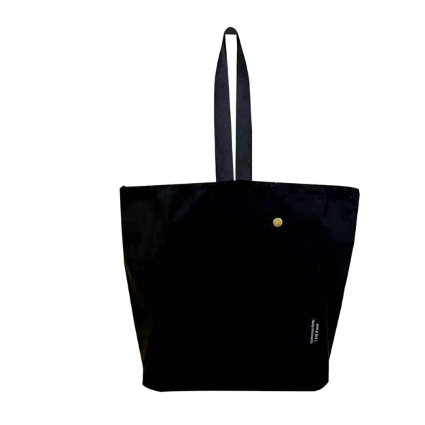 Insulated black lunch pouch with drawstring closure and wide handle.