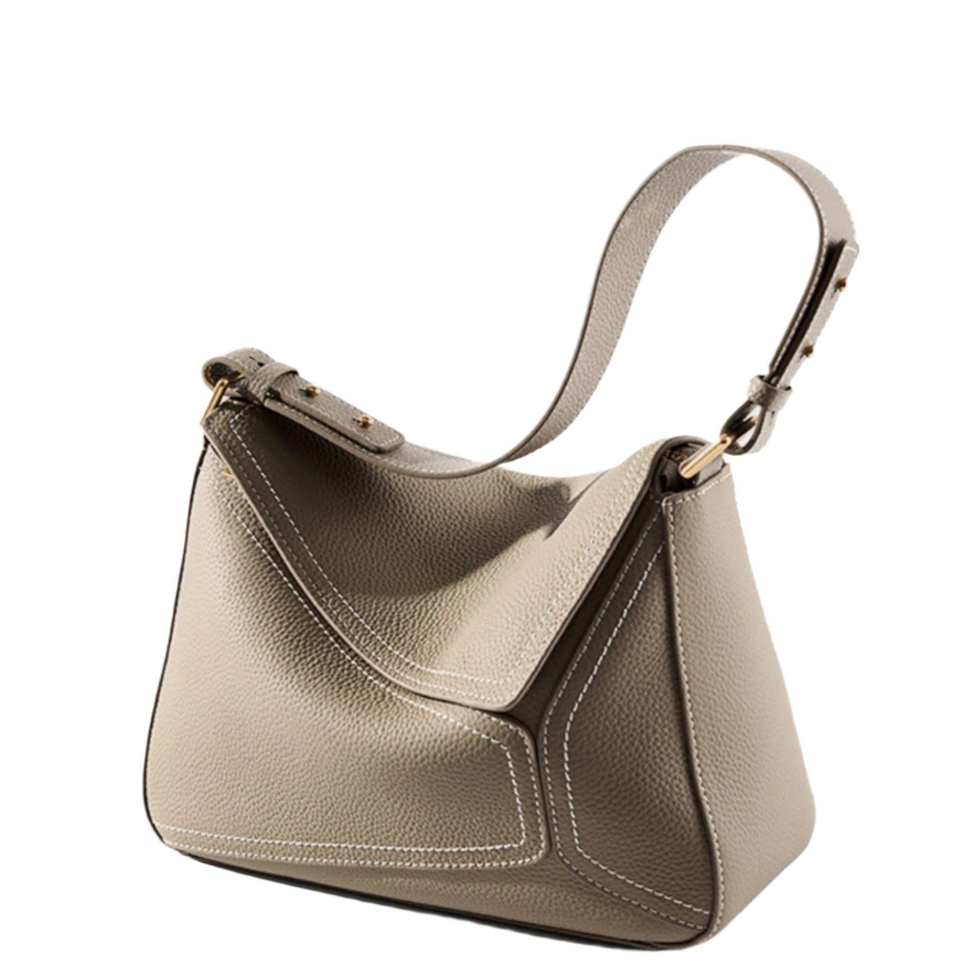 Ladies small shoulder bag in genuine lychee-pattern leather, adjustable strap, multiple