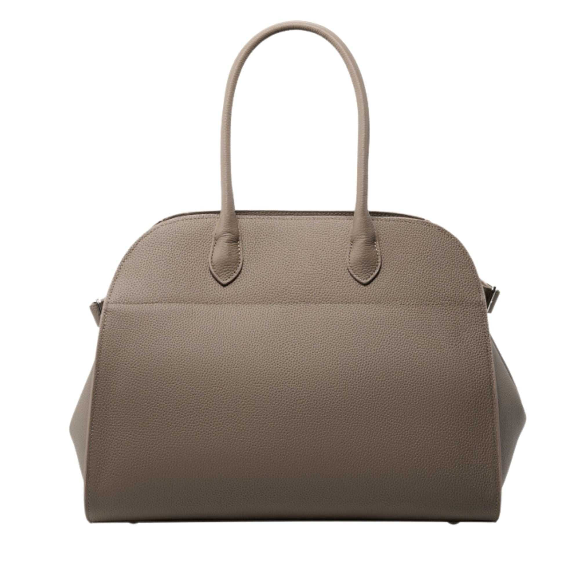 Large leather satchel bag with durable full-grain exterior, spacious design, and adjustable