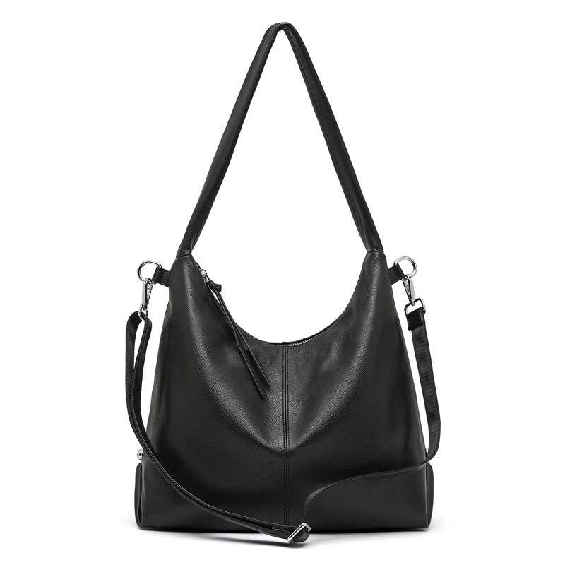 Leather hobo shoulder bag made of genuine leather with versatile design.