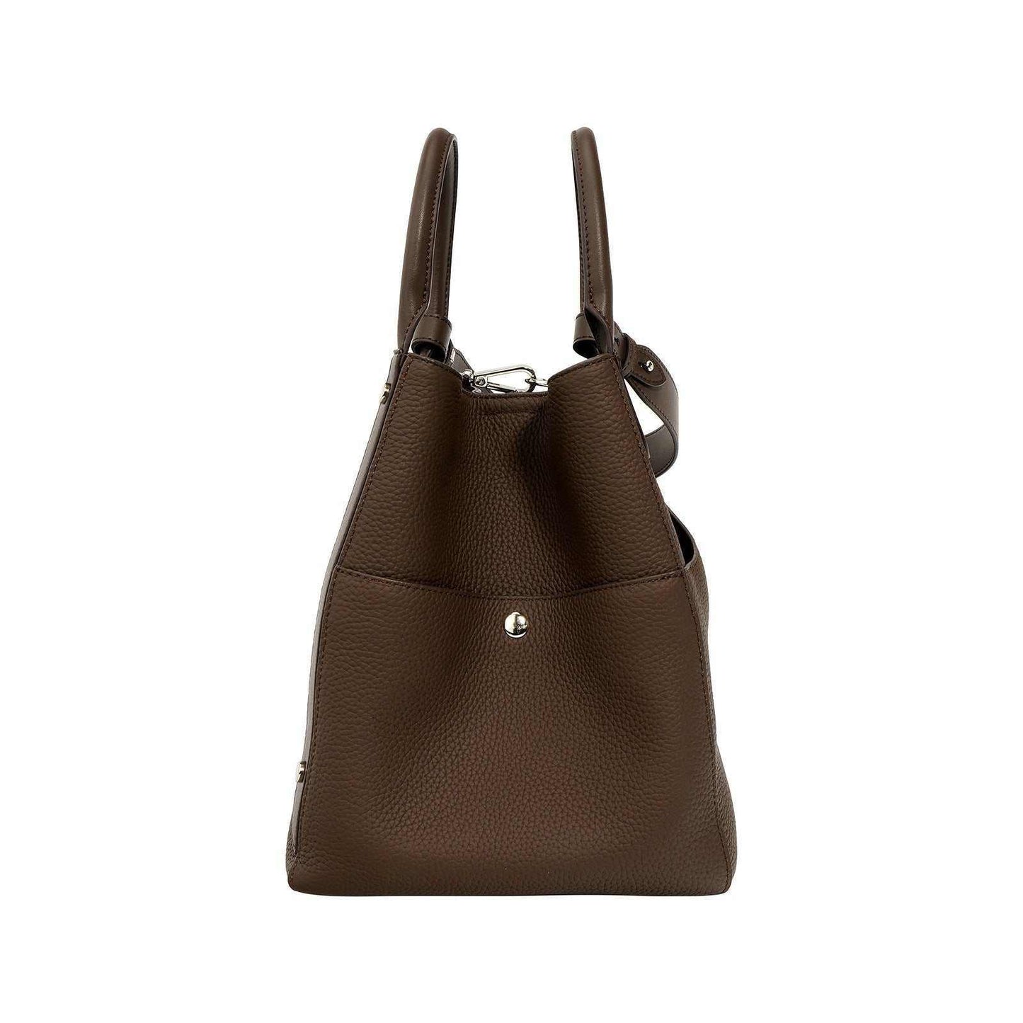 Luxurious brown leather tote bag crossbody with dual handles and adjustable strap.