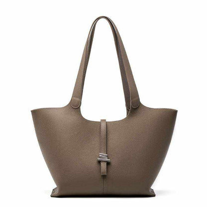 Leather Tote Purse with Zipper in gray, featuring a concave shape and durable genuine leather.