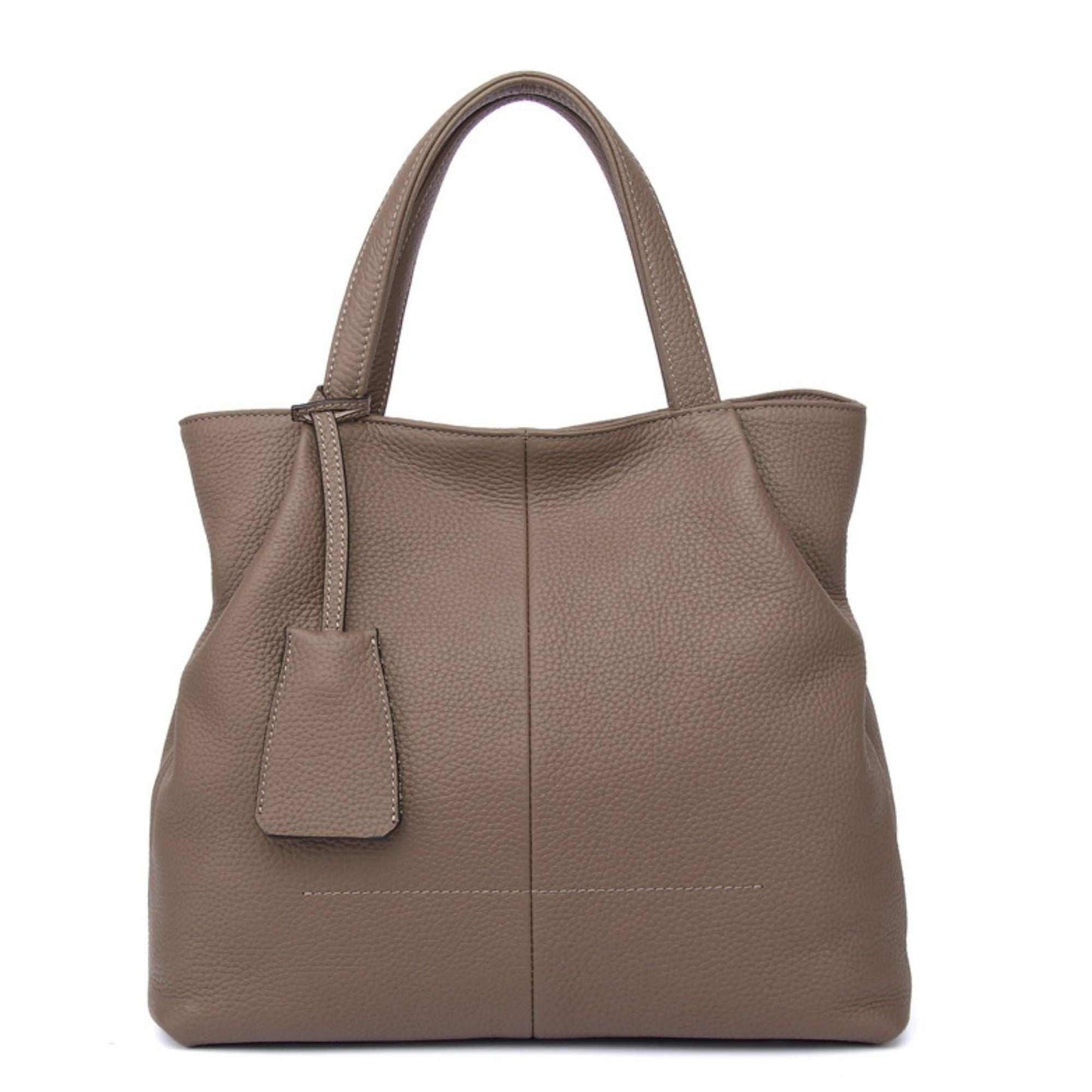 Luxurious leather tote zipper handbag with elegant design and spacious interior.