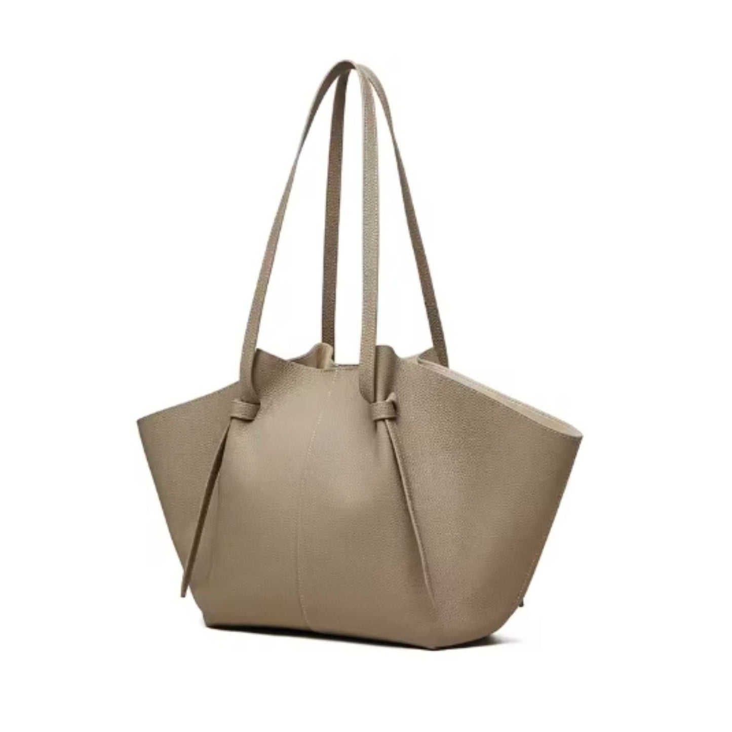 Elegant leather work tote with pleated strap design and ample interior space, crafted from top-grade lychee leather.